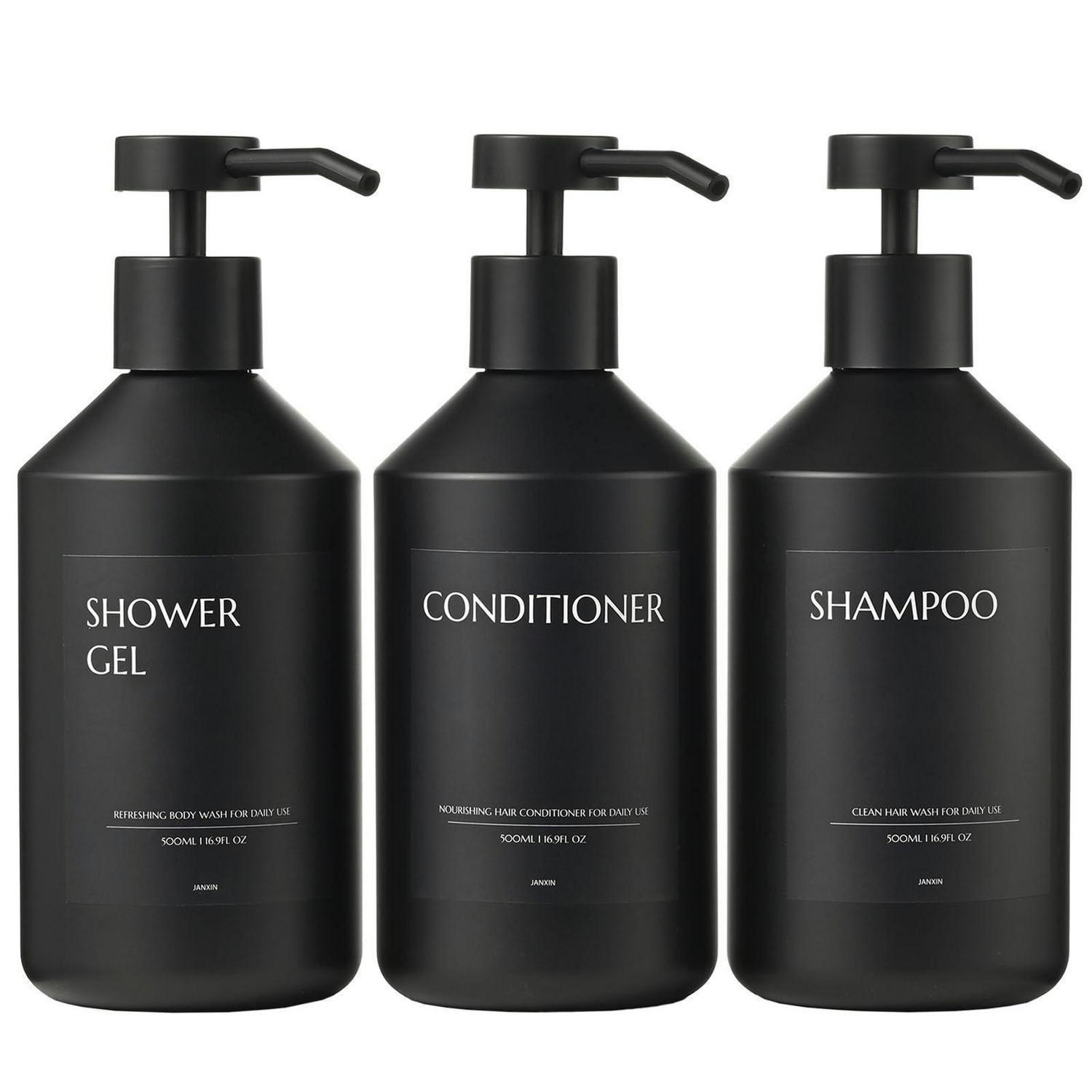SEIFENSPENDER Set 3-teilig Schwarz 500 ml - Schwarz, Kunststoff (8.6/23/20cm)