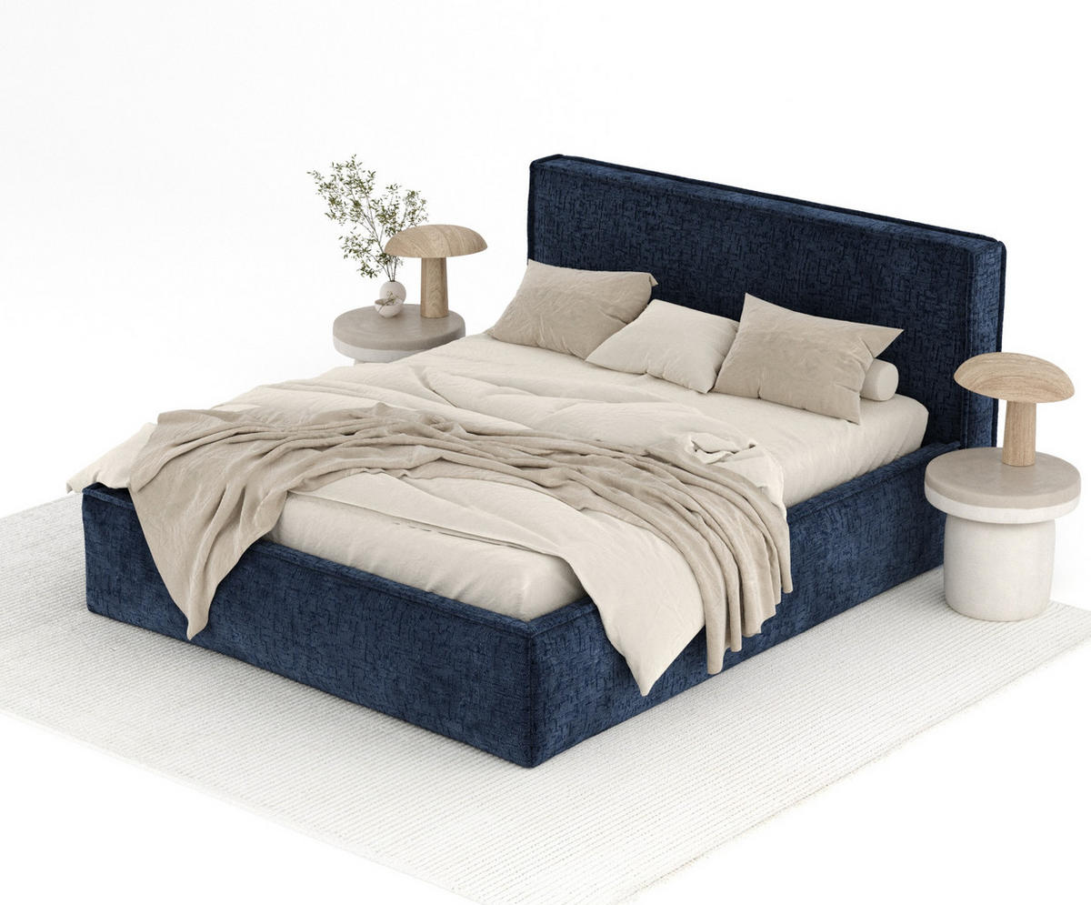 POLSTERBETT Lounge Marineblau 160/200 cm im Chenille-Stoff - Naturfarben/Dunkelblau, Holz/Holzwerkstoff (160/200cm) - Maison de Reve