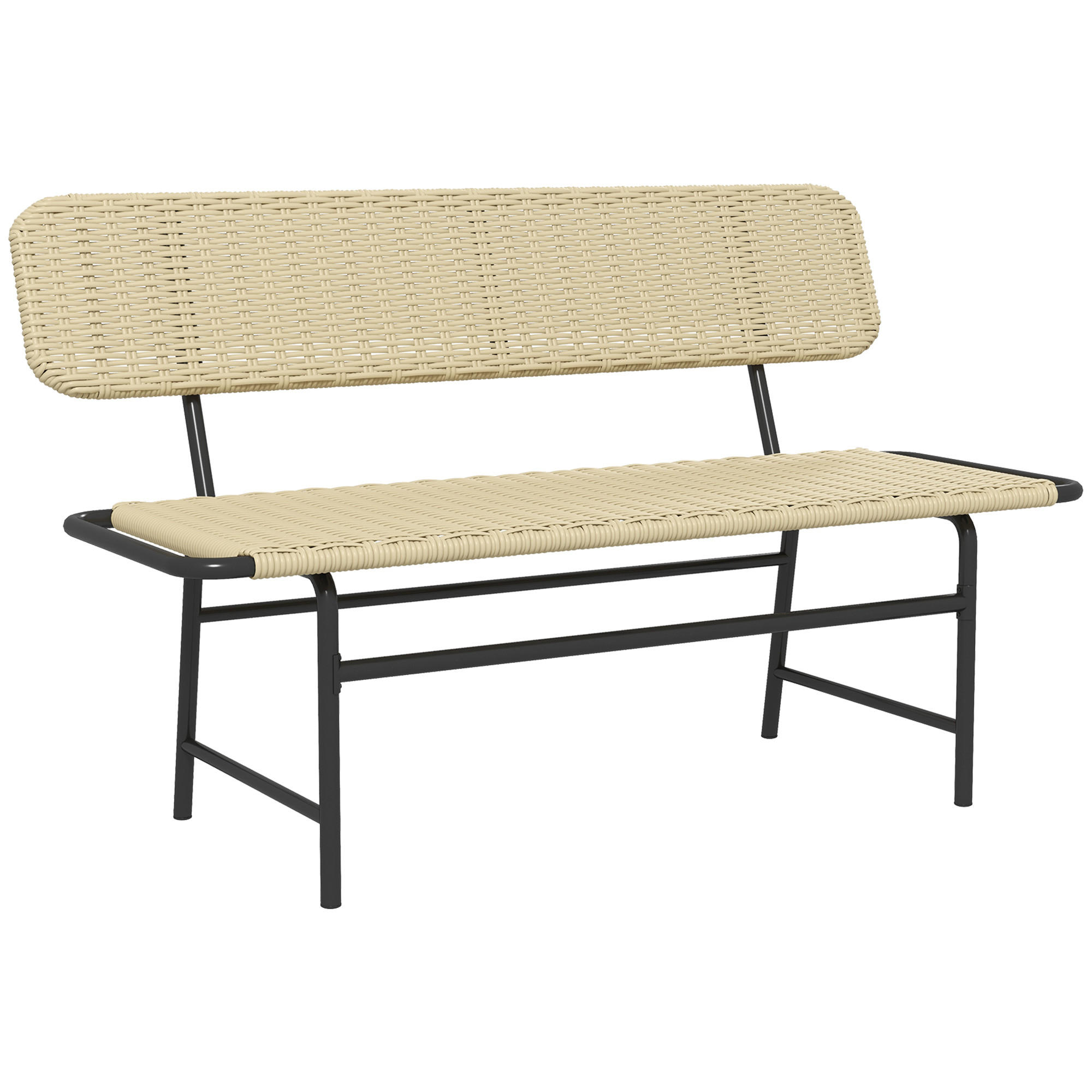 POLYRATTAN Sitzbank bis 250 kg belastbar, für Balkon, Terrasse, Metall, Khaki - Braun, Kunststoff (66/80/132cm) - Outsunny