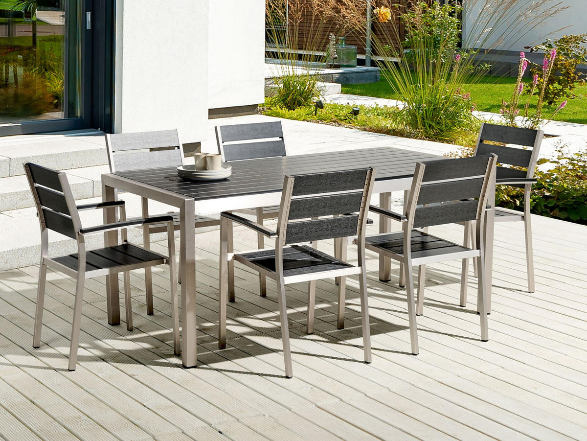 GARTENTISCH Aluminium schwarz 180/90 cm Vernio - Schwarz, Holz (180/90/76cm) - Beliani