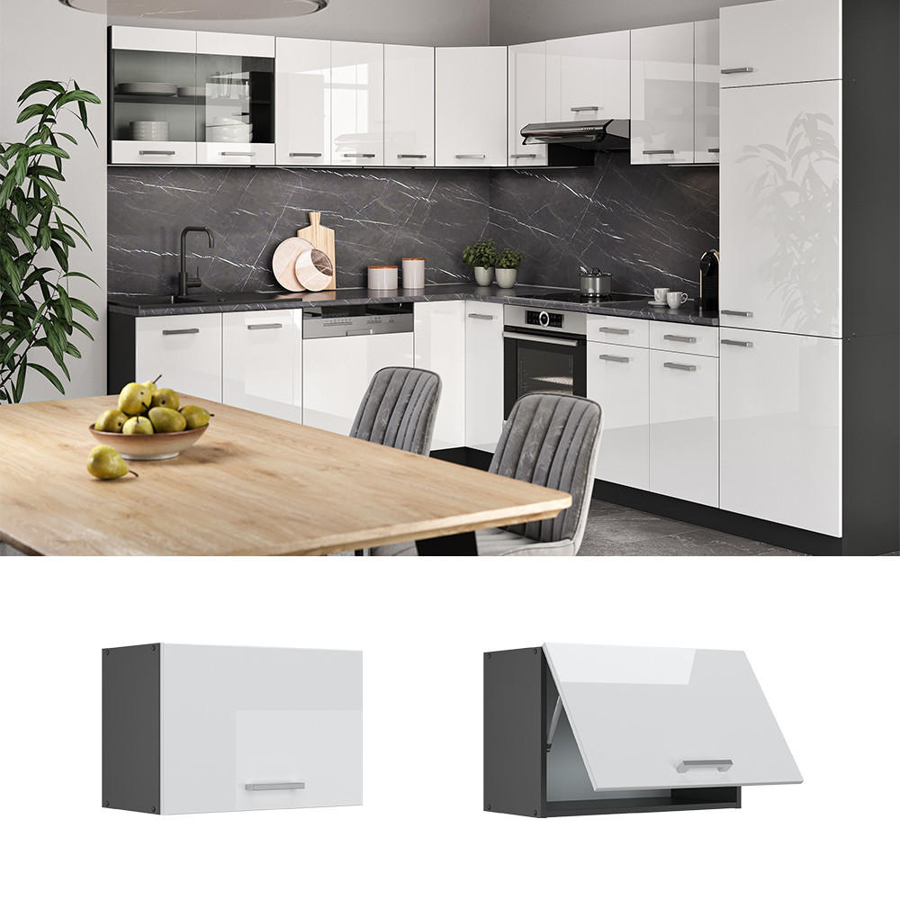 HÄNGESCHRANK R-Line Weiß Hochglanz 60 cm Flach - Weiß Hochglanz/Anthrazit, Holzwerkstoff (60/40/31cm) - Vicco