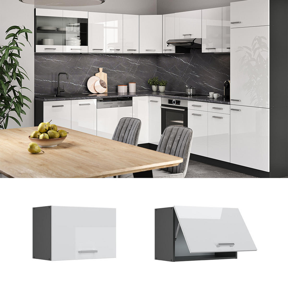 HÄNGESCHRANK R-Line Weiß Hochglanz 60 cm Flach - Weiß Hochglanz/Anthrazit, Holzwerkstoff (60/40/31cm) - Vicco