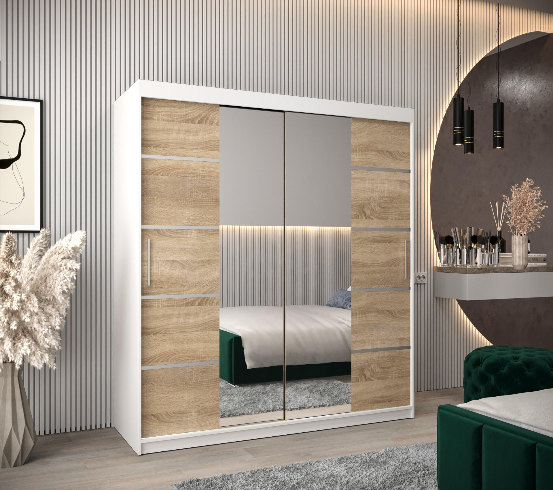 SCHWEBETÜRENSCHRANK 200/180/62 2-türig - Silberfarben/Weiß, Holz/Kunststoff (180/200/62cm) - Abiks Möbel