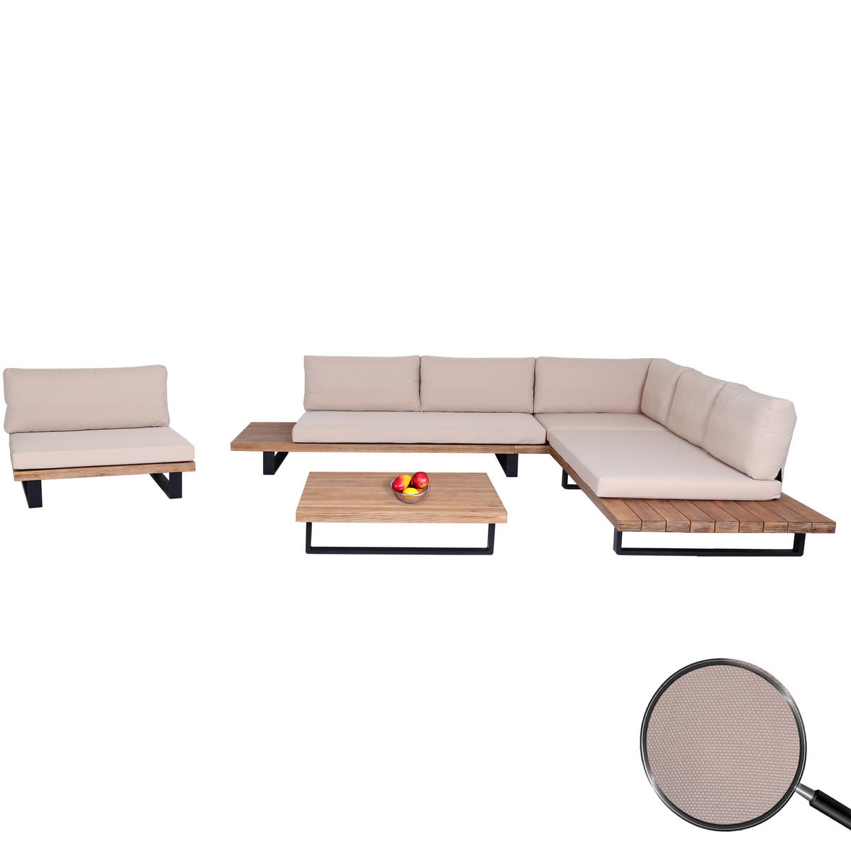 GARTEN-GARNITUR Schwarz, Braun, Beige - Beige/Schwarz, Holz - MCW