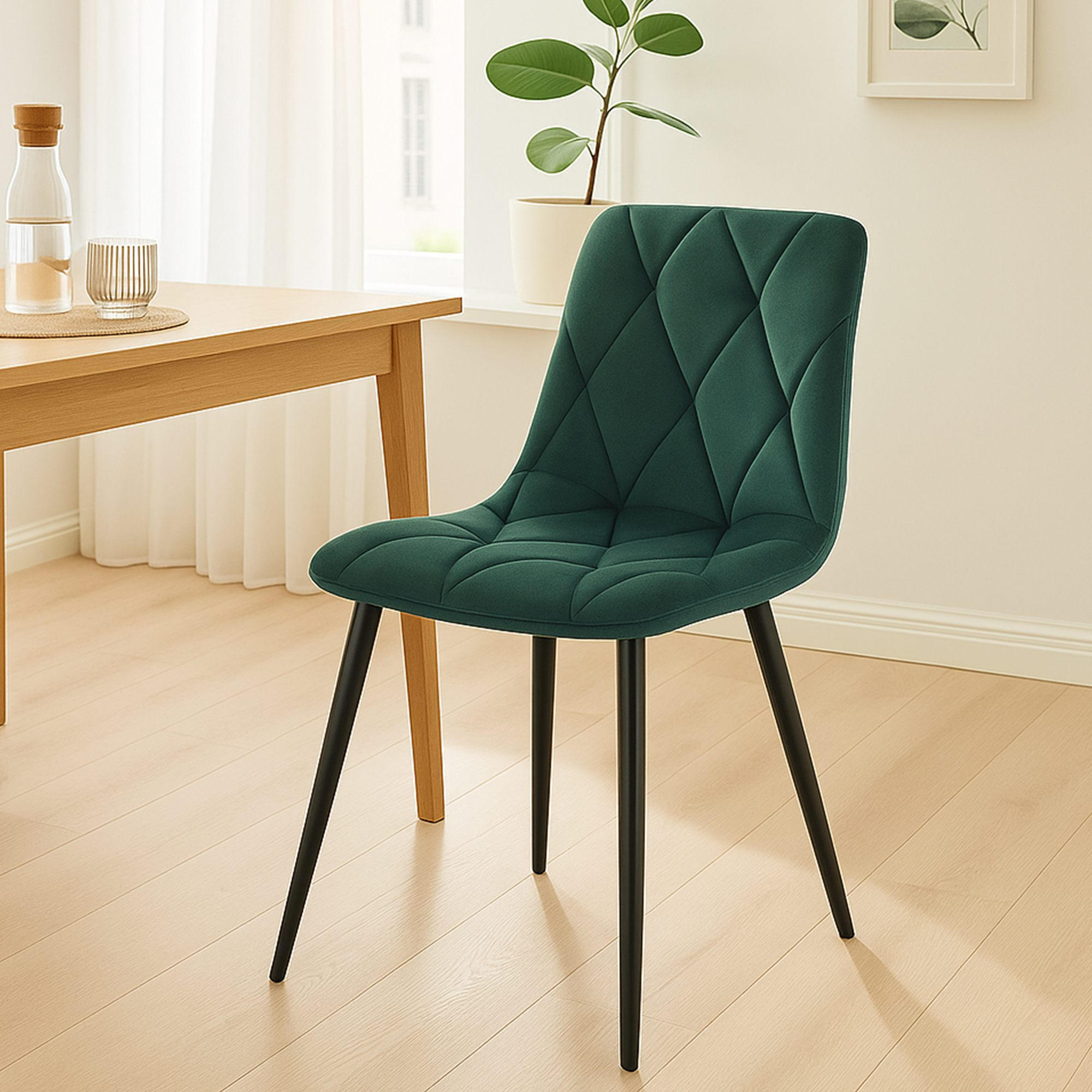 ESSZIMMERSTUHL Samt Dunkelgrün - Dunkelgrün/Schwarz, Textil/Metall (45/85/55cm) - CLP