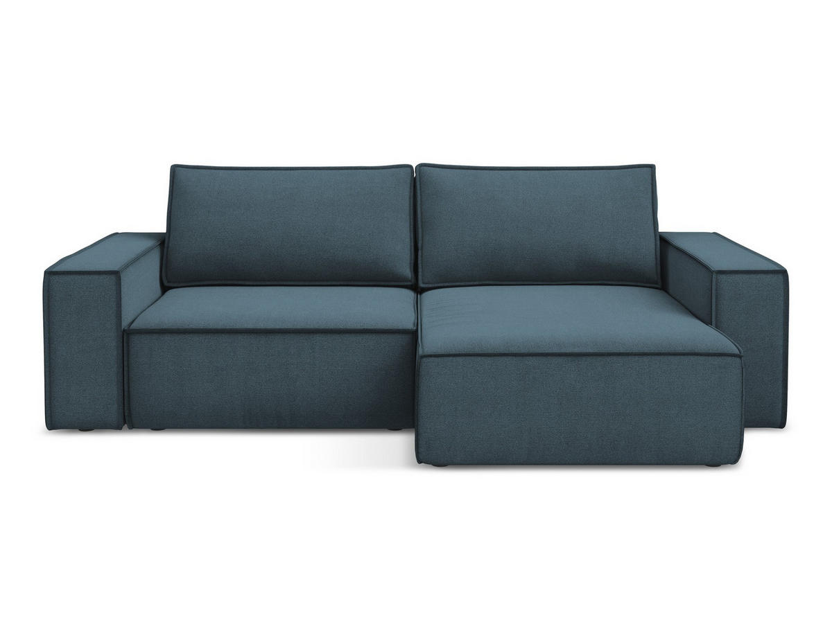 ECKSOFA mit Schlaffunktion Strukturstoff Stoff Blau - Blau/Blaugrau, Kunststoff/Textil (257/148cm) - Makamii
