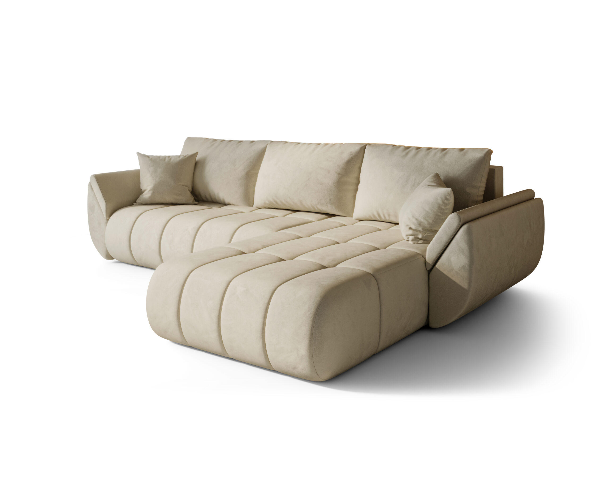 ECKSOFA TOKYO PREMIUM mit Schlaffunktion, Stoff MONOLITH, Ecru, Rechts - Ecru, Holz (280/190cm) - Kaiser Möbel