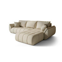 ECKSOFA TOKYO PREMIUM mit Schlaffunktion, Stoff MONOLITH, Ecru, Rechts - Ecru, Holz (280/190cm) - Kaiser Möbel