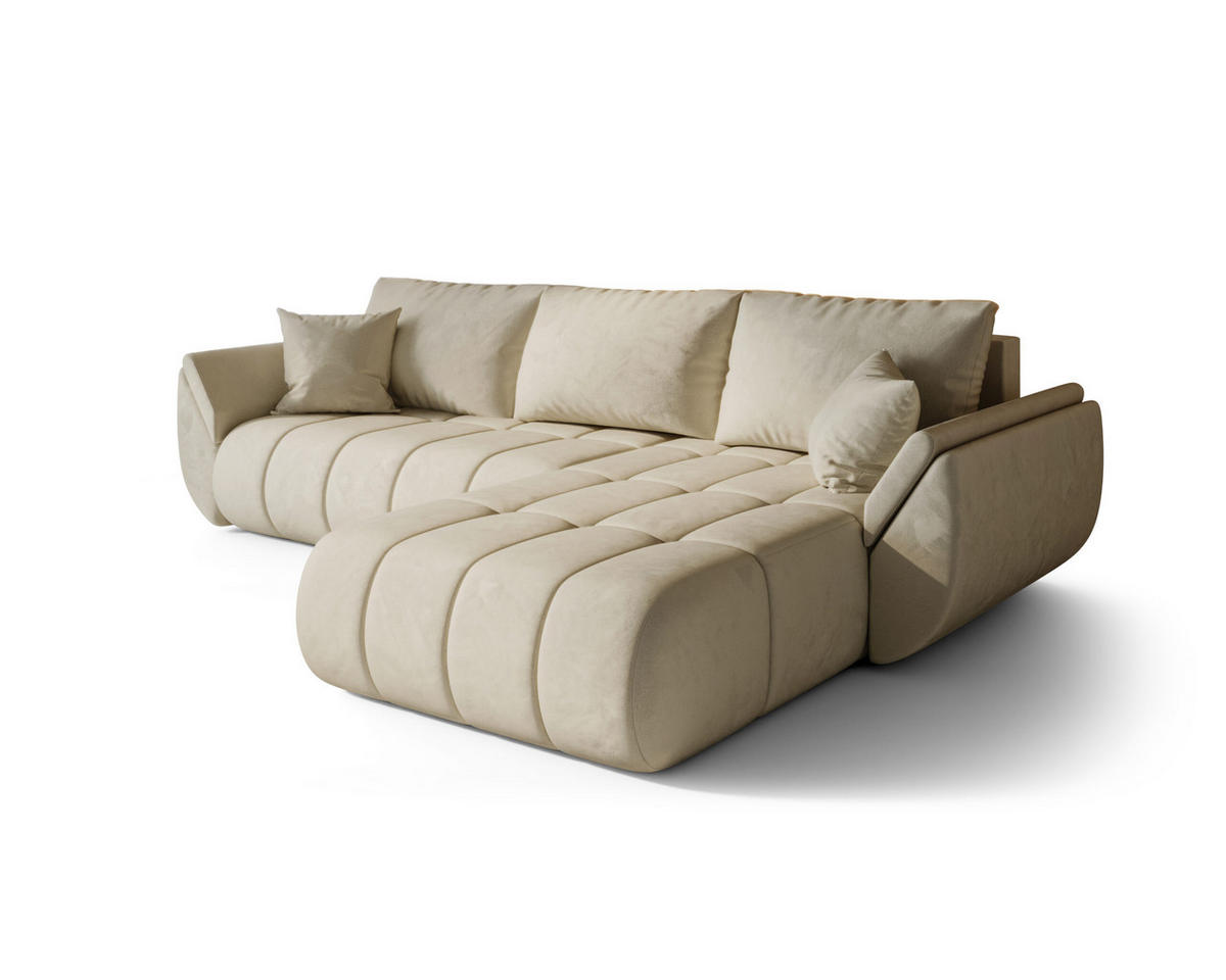 ECKSOFA TOKYO PREMIUM mit Schlaffunktion, Stoff MONOLITH, Ecru, Rechts - Ecru, Holz (280/190cm) - Kaiser Möbel