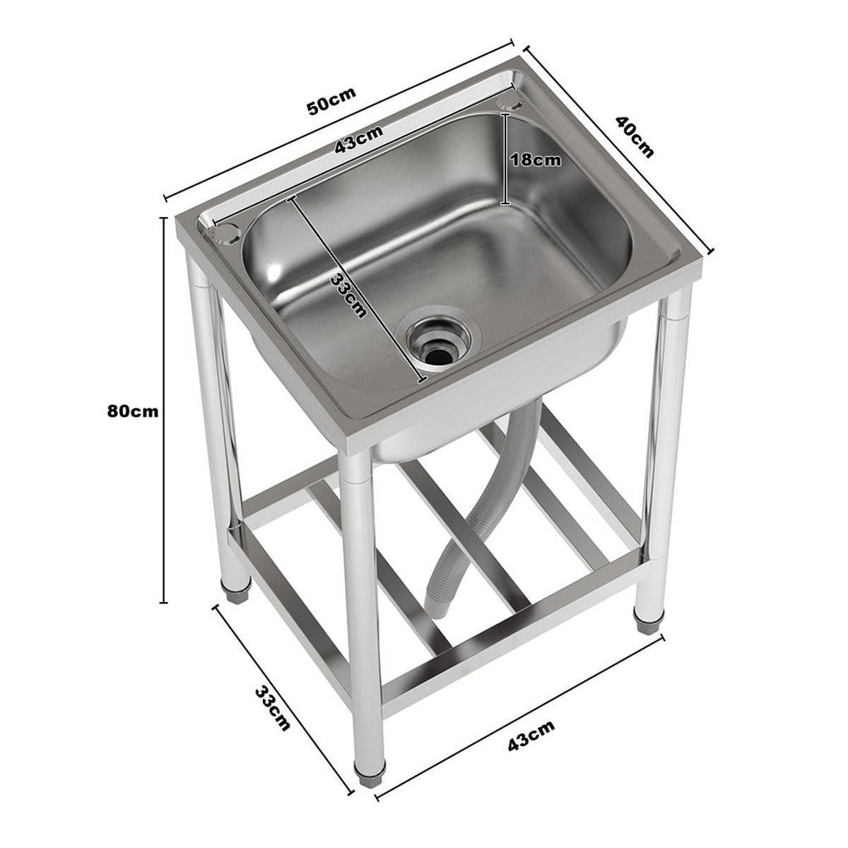 GASTROSPÜLE 50/40/80 cm Edelstahl Ablagefläche - Silberfarben, Metall (50/80/40cm) - Livingandhome