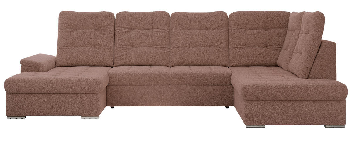WOHNLANDSCHAFT MADRITO U - Rosa Boucle - Rechts - Silberfarben/Rosa, Textil/Metall (323/89/204cm) - MKS