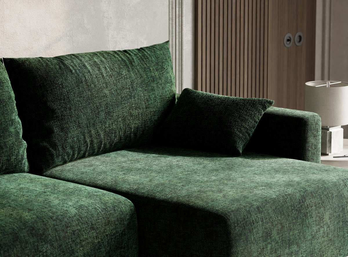 ECKSOFA MIT SCHLAFFUNKTION Leon Dunkelgrün Chenille-Stoff - Dunkelgrün/Schwarz, Holz/Holzwerkstoff (239/148cm) - Maison de Reve