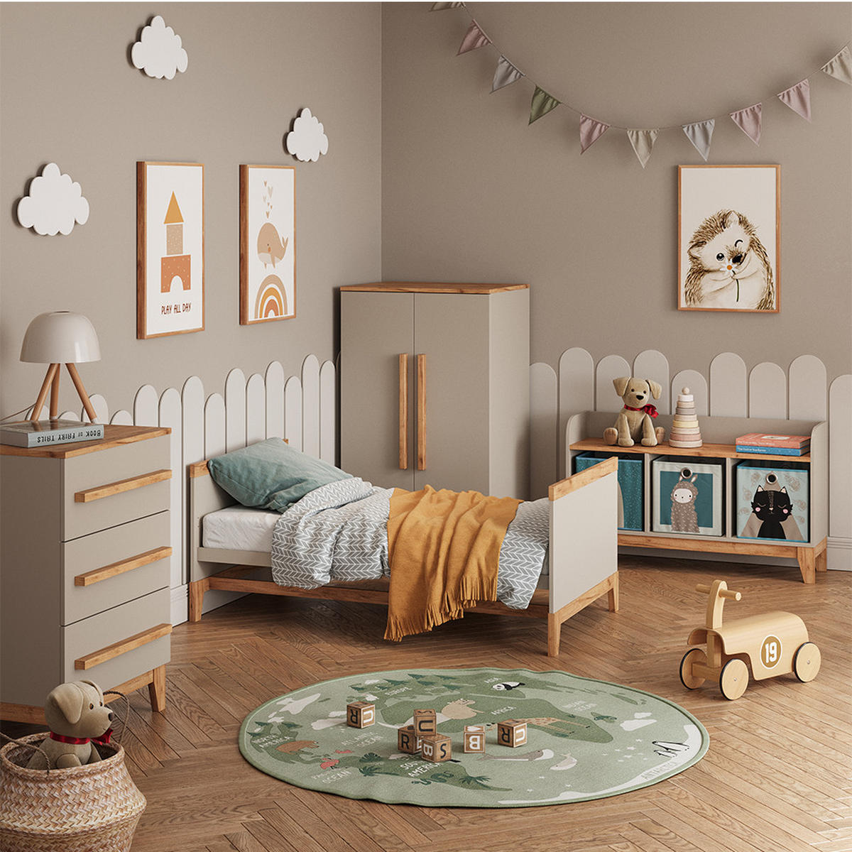 DĚTSKÁ POSTÝLKA Malia Kašmír/Řemeselné - kašmírová/světle šedá, kompozitní dřevo - VitaliSpa