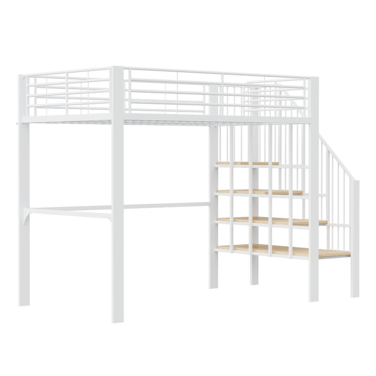 HOCHBETT 140/200 cm aus Metall und Holz mit Treppe Weiß - Weiß, Metall (140/200cm) - Modenvie