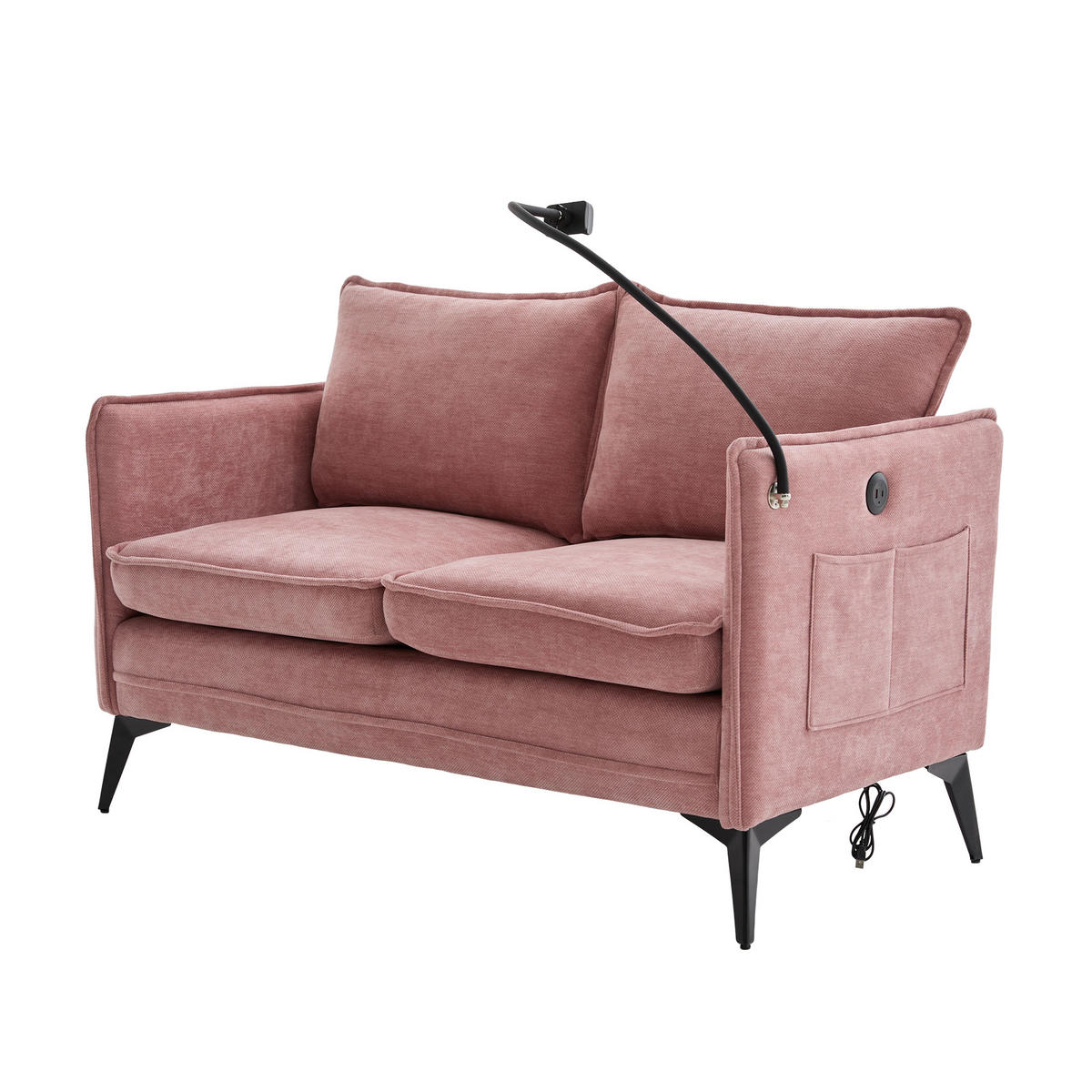 SOFA 2-Sitzer mit Handyhalterung und Ablagefächern Chenille Pink 127/69/66 cm - Rosa, Textil (127/66/69cm) - OKWISH