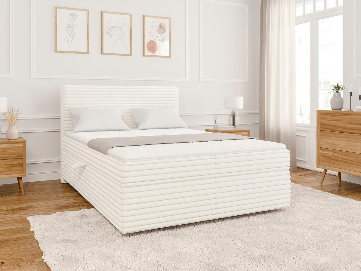 BOXBETT Roma 140/200 cm Hellbeige Plüschcord - Beige/Schwarz, Holz/Kunststoff (140/200cm) - S-Style Möbel