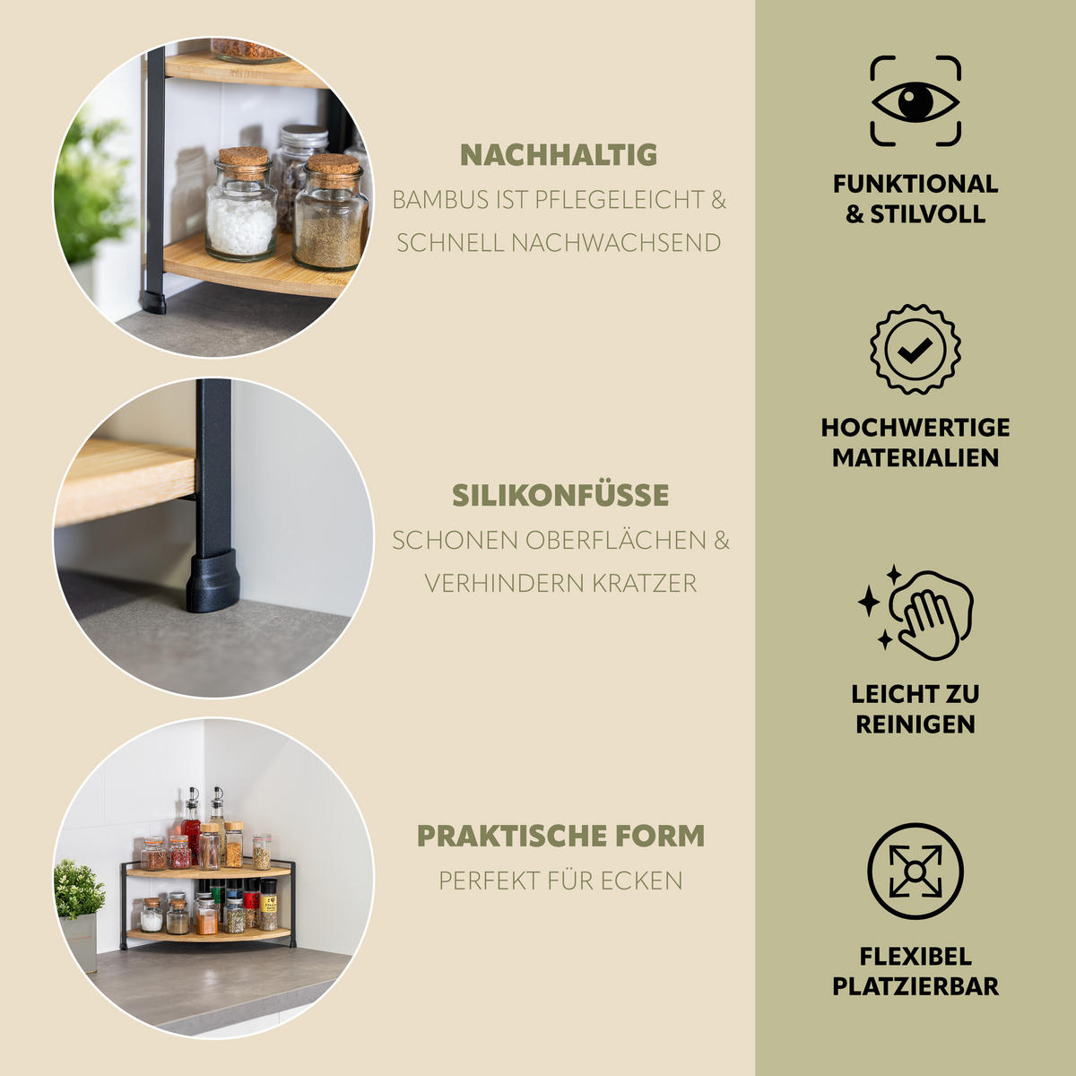 GEWÜRZ-ECKREGAL Bambus/Metall schwarz - Schwarz, Holz (30/21/30cm) - eluno