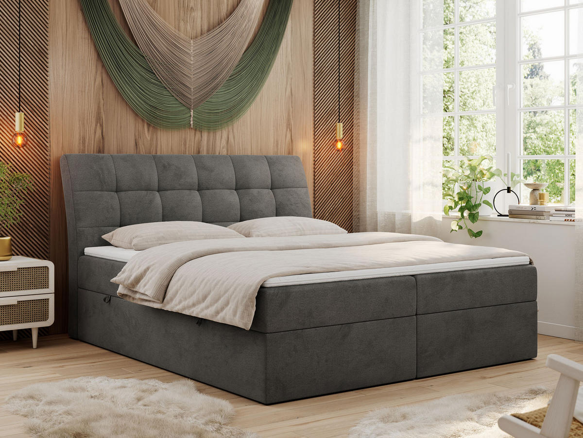 BOXBETT DIEGOS 200/200 Dunkelgrau Velvet - H3 - Dunkelgrau, Holz/Textil (200/200cm) - MKS