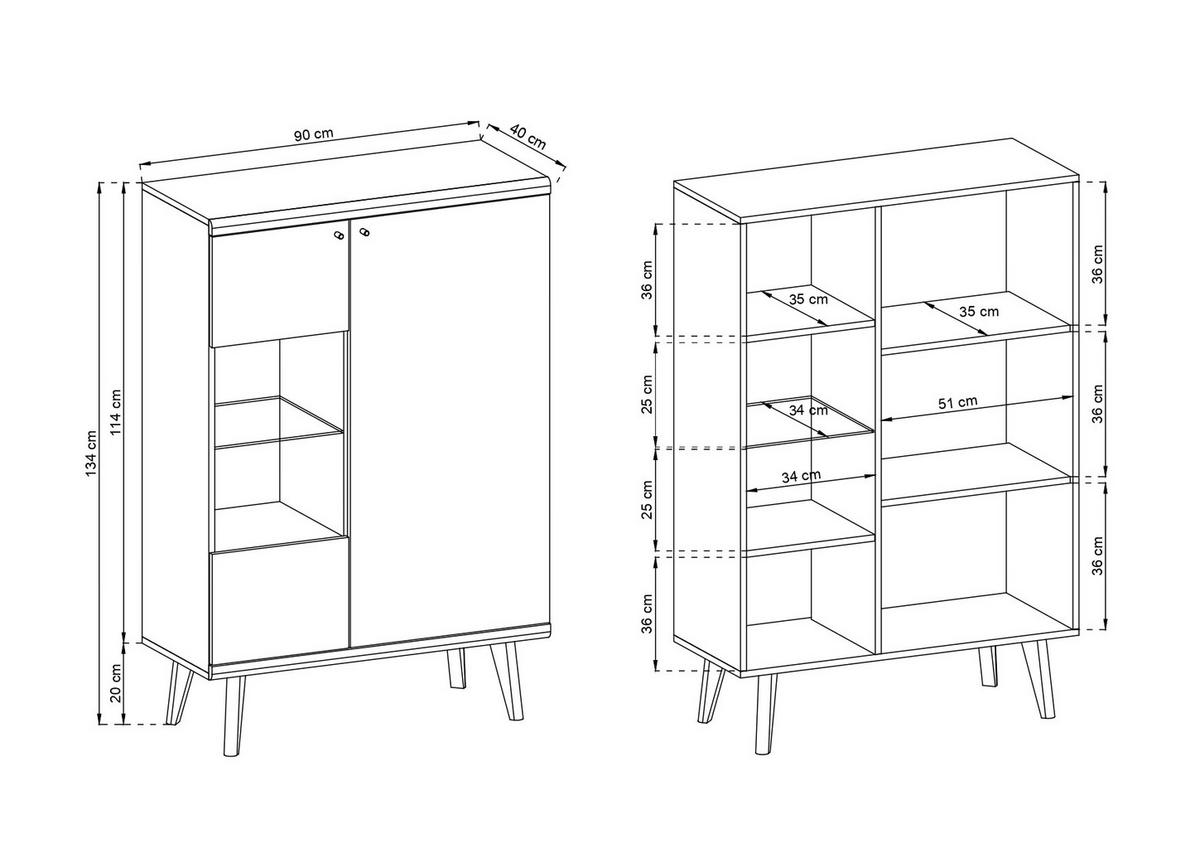 VITRINE – PWT90 – 90 cm – Primo – Weiß / Sonoma Eiche - Weiß, Holzwerkstoff (90/134/40cm) - hi-markt