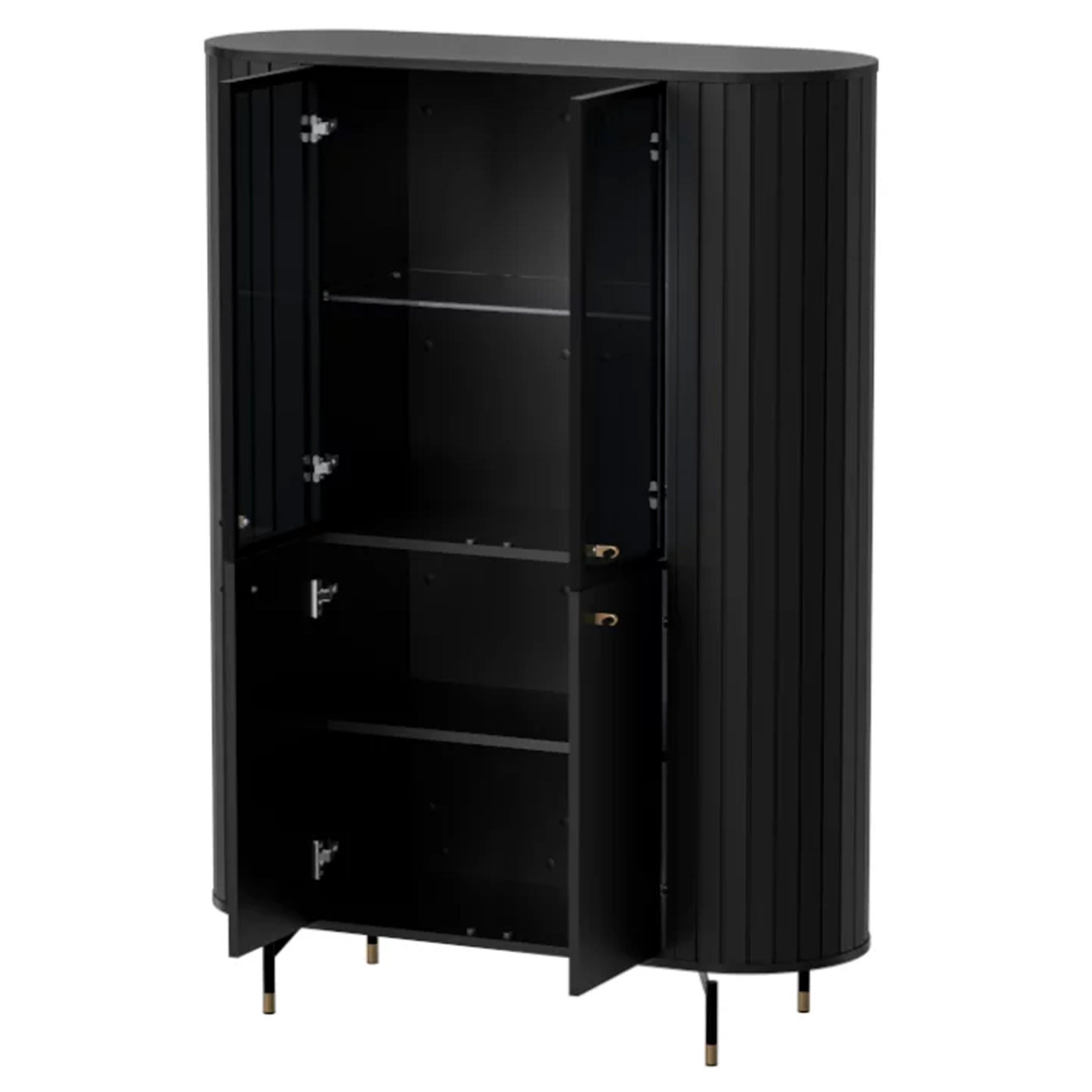 GLASVITRINE geriffelt aus MDF, Schwarz, mit LED-Beleuchtung - Schwarz, Holzwerkstoff (112/155/40cm) - Idohome