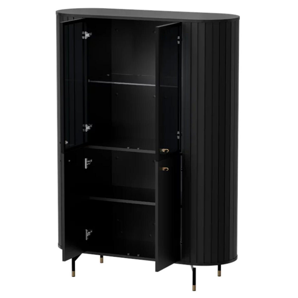 GLASVITRINE geriffelt aus MDF, Schwarz, mit LED-Beleuchtung - Schwarz, Holzwerkstoff (112/155/40cm) - Idohome