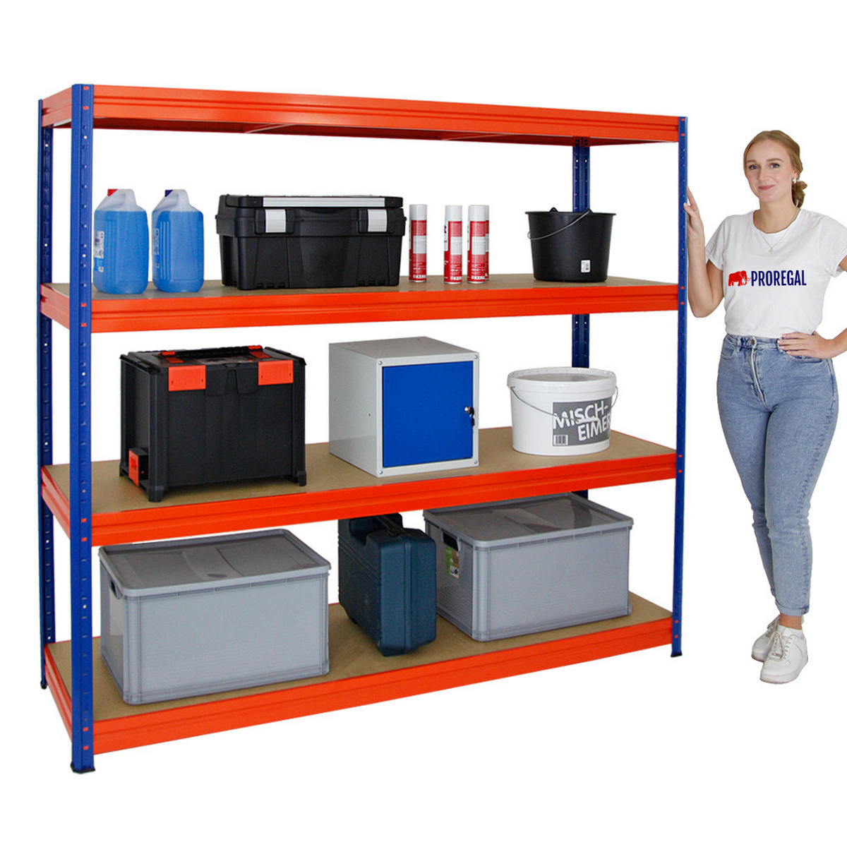 SCHWERLASTREGAL Dino 180x200x60 cm Fachlast 500 kg Blau/Orange - Orange, Metall (200/180/60cm) - PROREGAL
