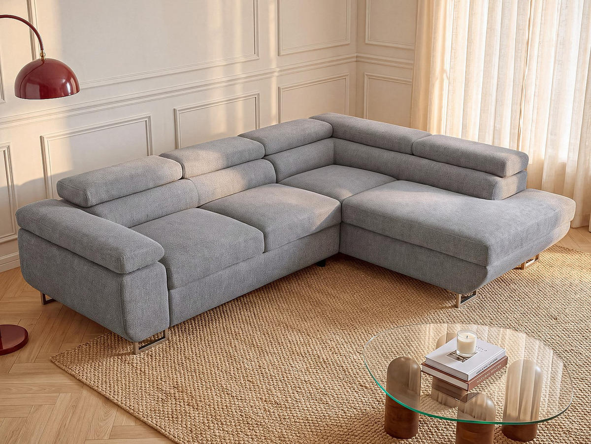 SCHLAFSOFA - 5 Personen - stoff - grau Nurazio - Grau, Textil/Metall (268/70/202cm) - Vente-Unique