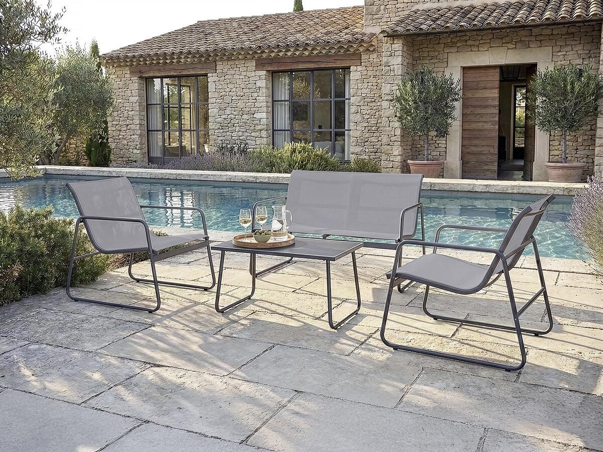 LOUNGEGARNITUR Fortaleza 4-Sitzer Hellgrau - Hellgrau, Glas/Metall - Habitat Garten