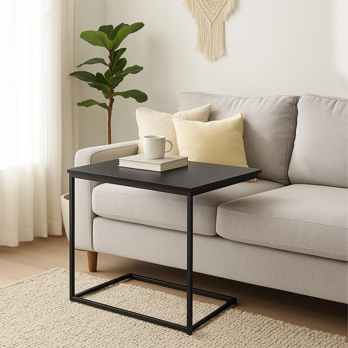 BEISTELLTISCH - Schwarz, Holzwerkstoff/Metall (35/55/60cm) - Relaxdays