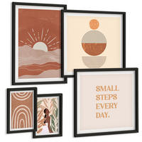 BILDER SET 5er Set - 50x50 cm & 20x30 cm & 40x60 cm Schwarzer Rahmen - Ein entspannter Buddha am Strand - Schwarz, Kunststoff (40/60cm) - TULUP