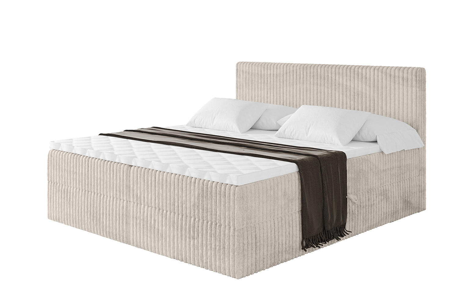 BOXBETT mit Matratze H4 und Lattenrost - TOLO - 160x200 Cord - Creme - Creme, Holzwerkstoff/Kunststoff (160/200cm) - ALTDECOR