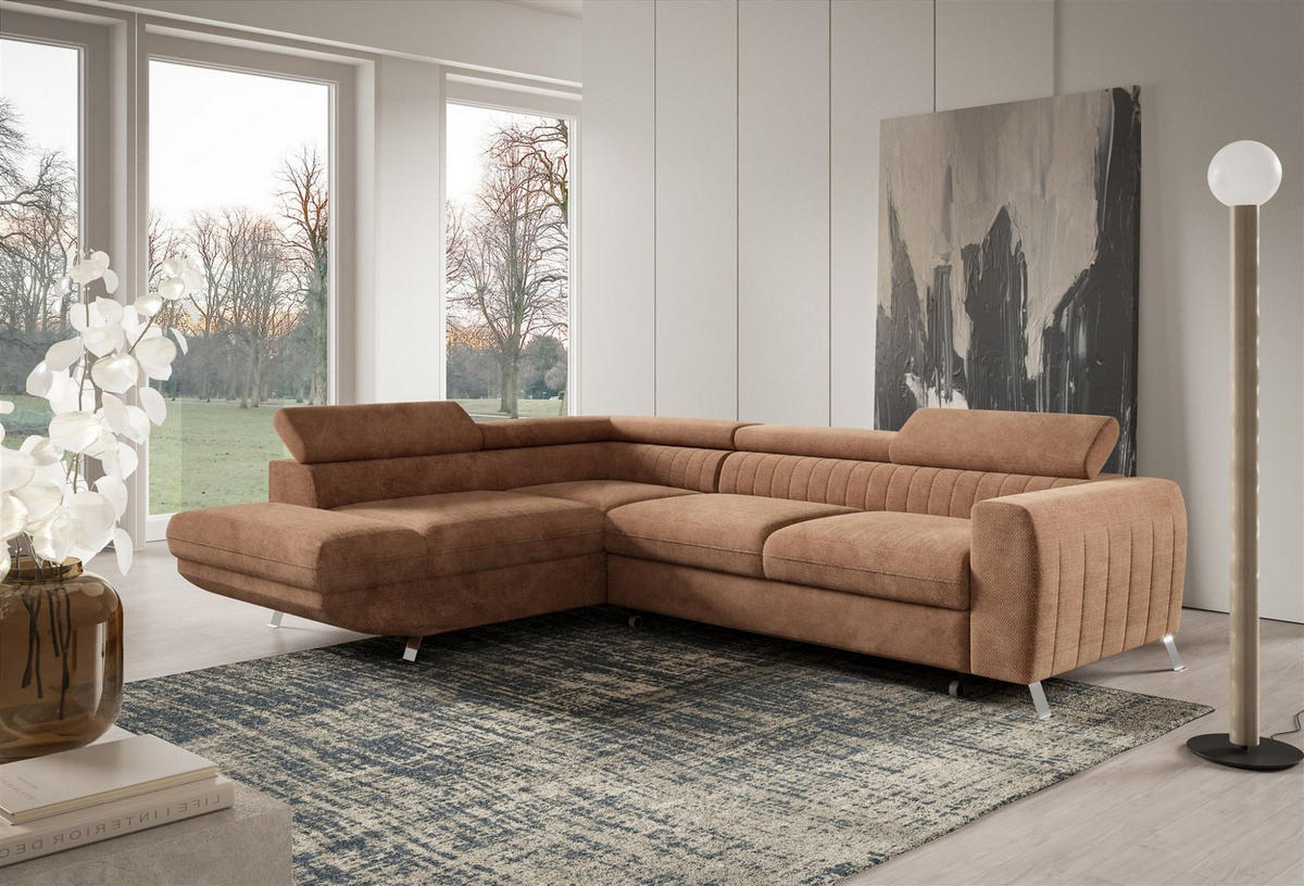 ECKSOFA Marios Mit Schlaffunktion - Rotbraun, Holzwerkstoff/Textil (260/202cm) - Fun Möbel