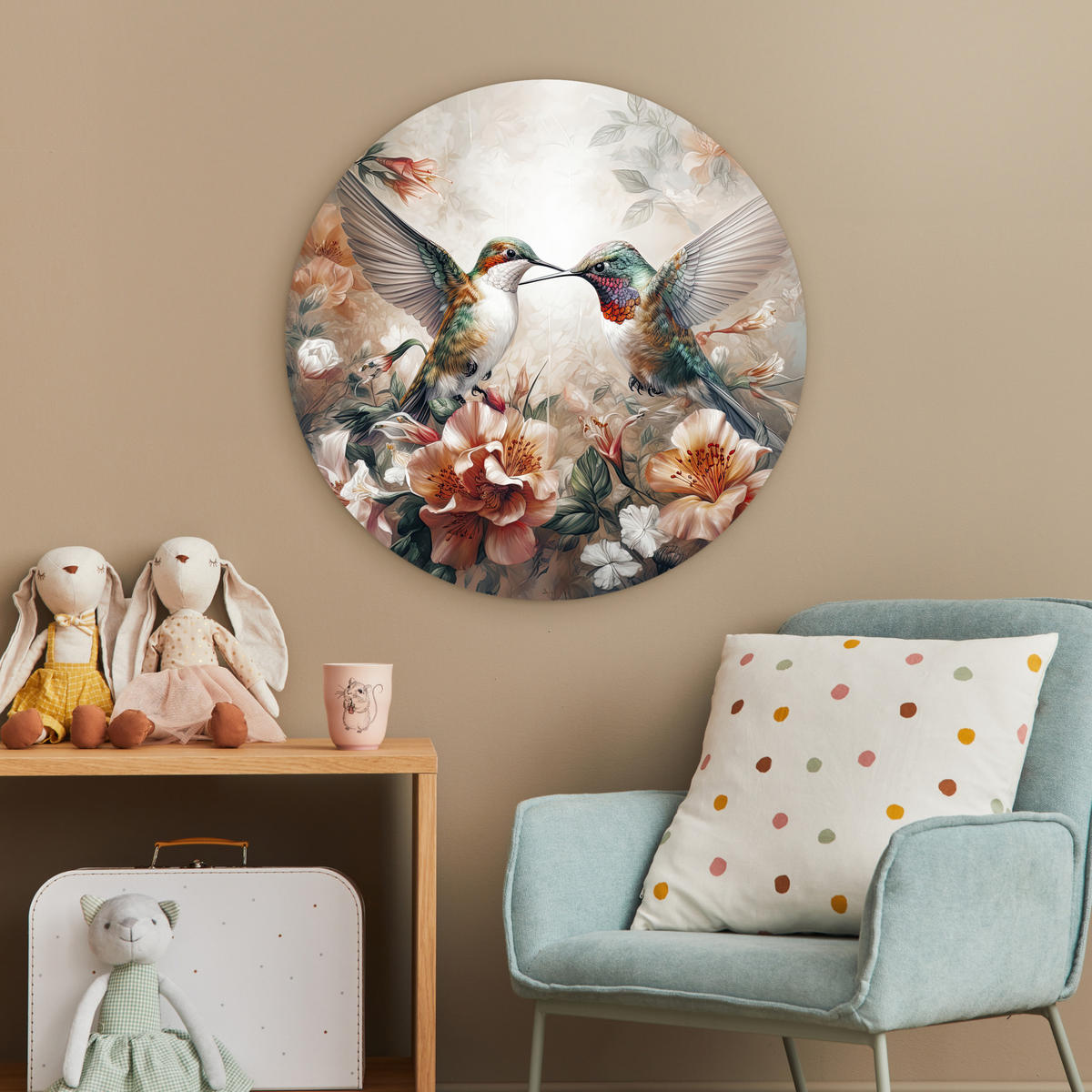 WANDBILD Kolibri - Vögel - Blumen - Natur Wanddeko Schlafzimmer 60x60 cm - Altrosa, Kunststoff (60/60cm) - MuchoWow