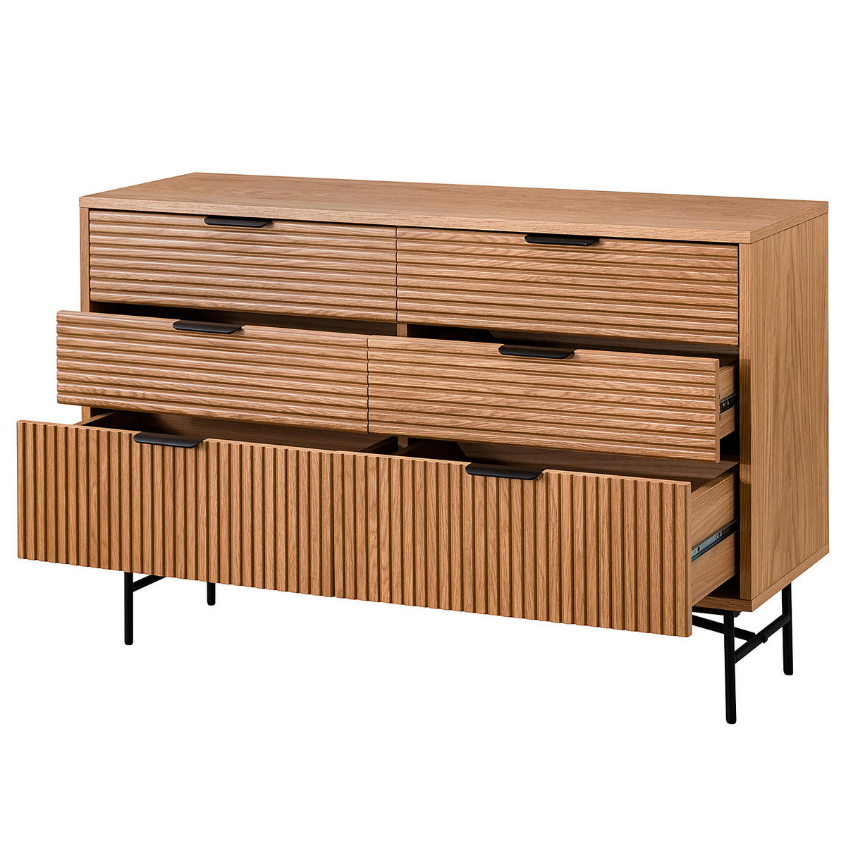 SIDEBOARD mit 6 Schubladen - Echtholzfurnier - Eichefarben/Schwarz, Holzwerkstoff (120/80/40cm) - home24