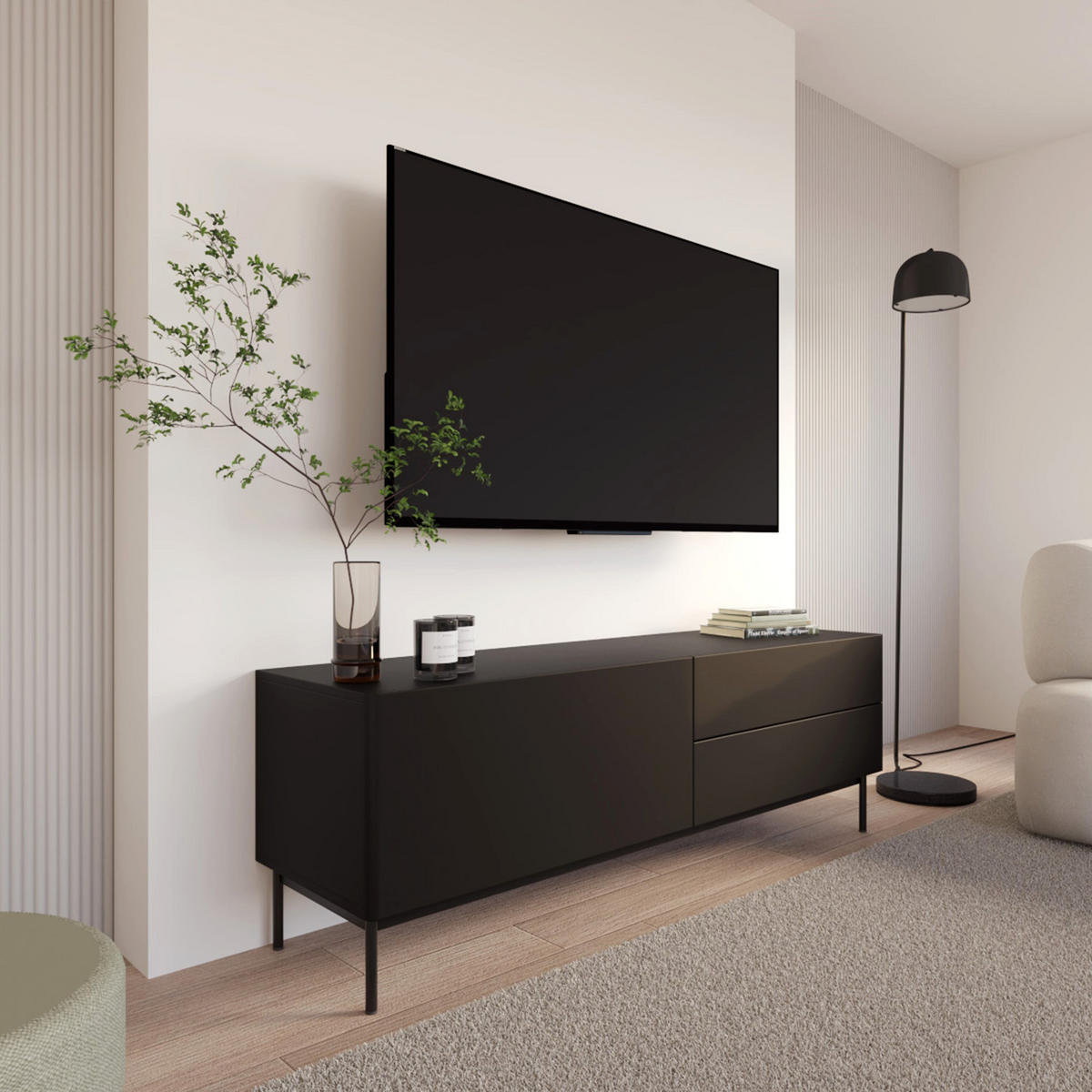 TV-STOLEK Olio Černá 160 cm - černá, kov/kompozitní dřevo (160/52/38.6cm) - Selsey