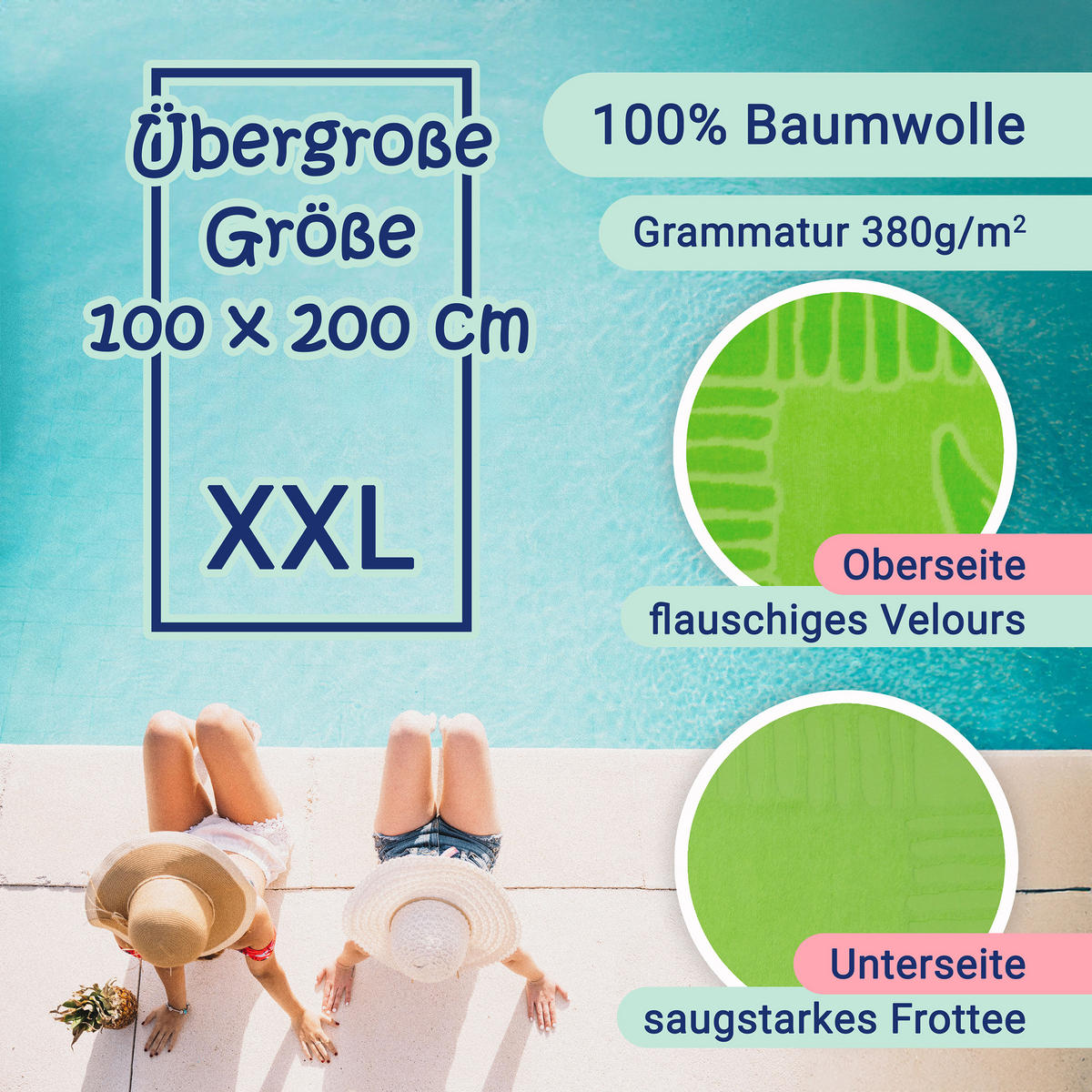 STRANDTUCH, 100x200 cm, 100% Baumwolle, Grün - Limette, Textil (100/200cm) - Zollner