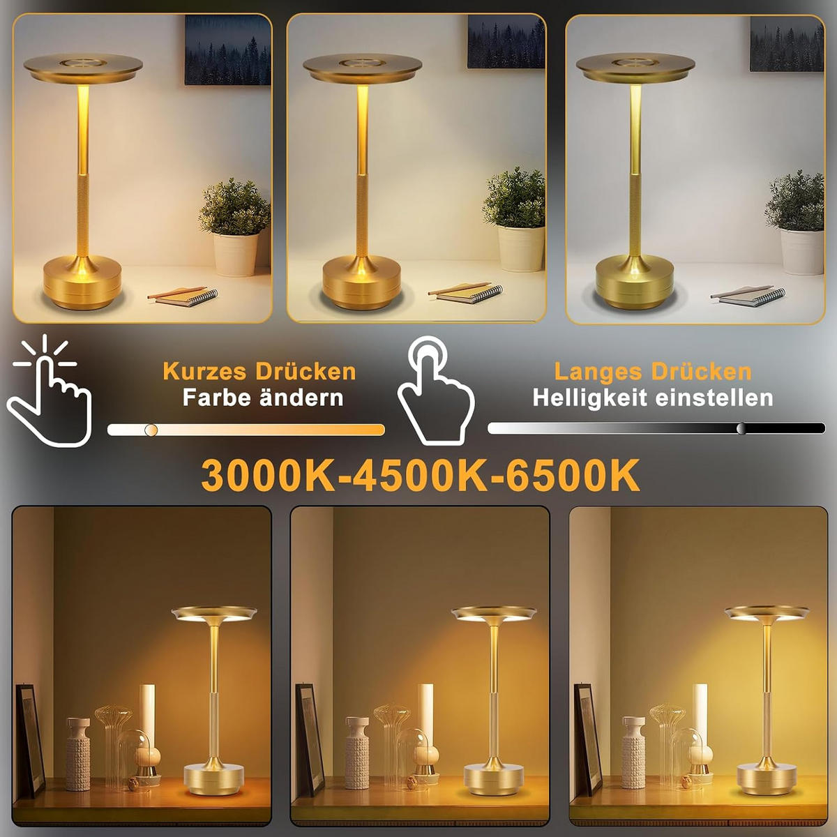 LED TISCHLAMPE Elowen 12.8/12.8/27 cm - Goldfarben, Kunststoff/Metall (12.8/12.8/27cm) - ZMH