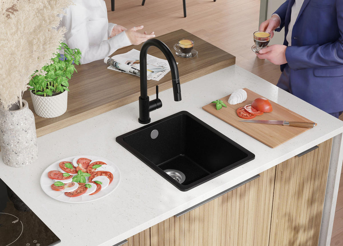 SPÜLBECKEN Venedig Slim Easy, 2-er set Schwarz 36/44 cm 1 Becken + Ablauf-Set ab 40er Unterschrank - Chromfarben/Schwarz, Kunststoff (36/20/44cm) - Primagran
