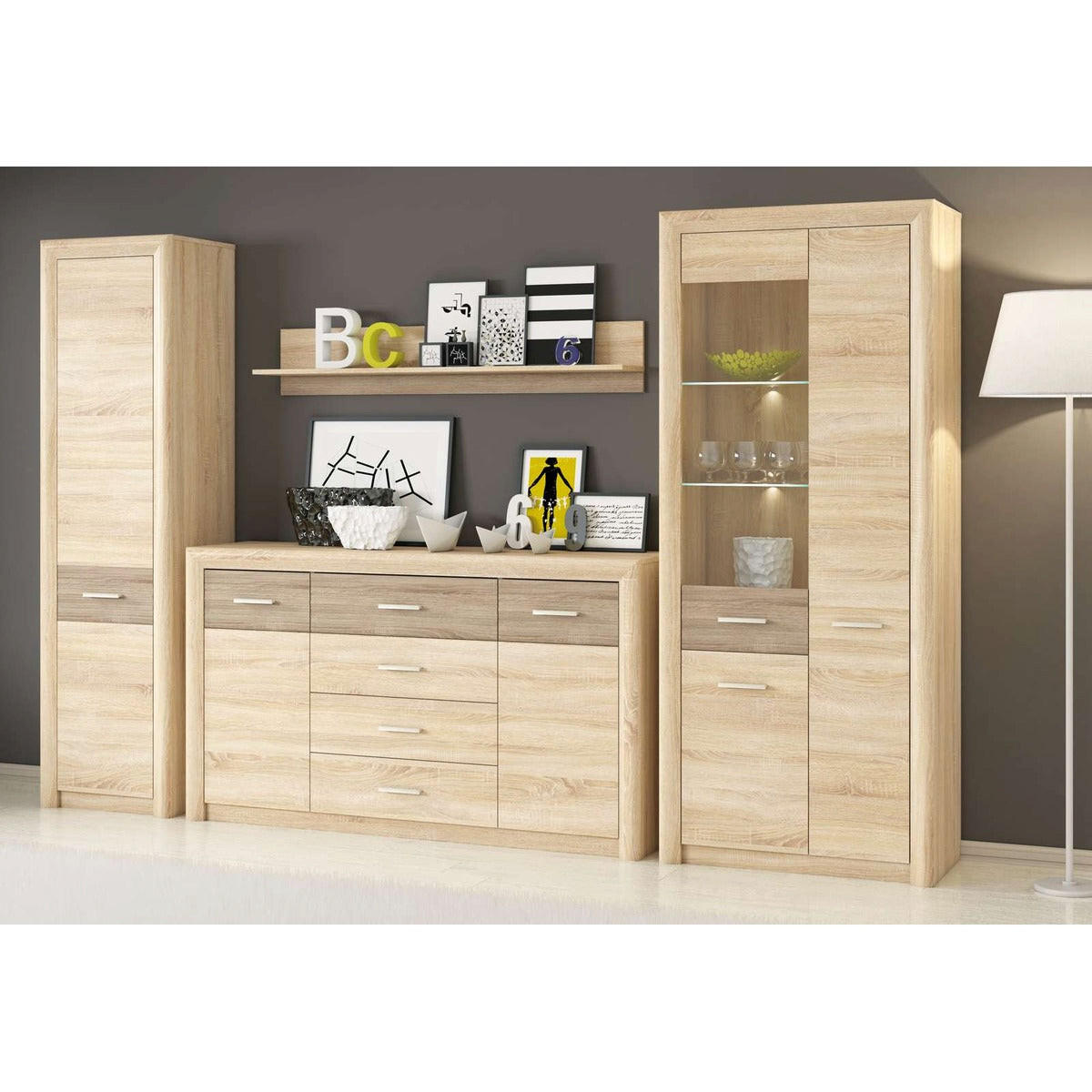 WOHNZIMMER Set 4-tlg. – Castel – Eichefarben / Sonoma Eiche - Eichefarben/Sonoma Eiche, Holzwerkstoff (85/201/43cm) - hi-markt
