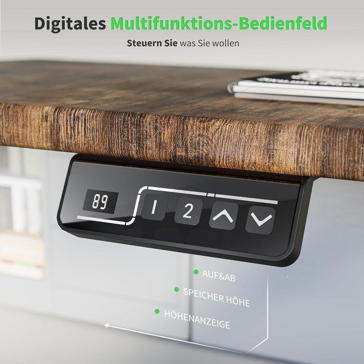 SCHREIBTISCH höhenverstellbar elektrisch 110 x 60 cm Braun - Braun, Holzwerkstoff (110/60/118cm)