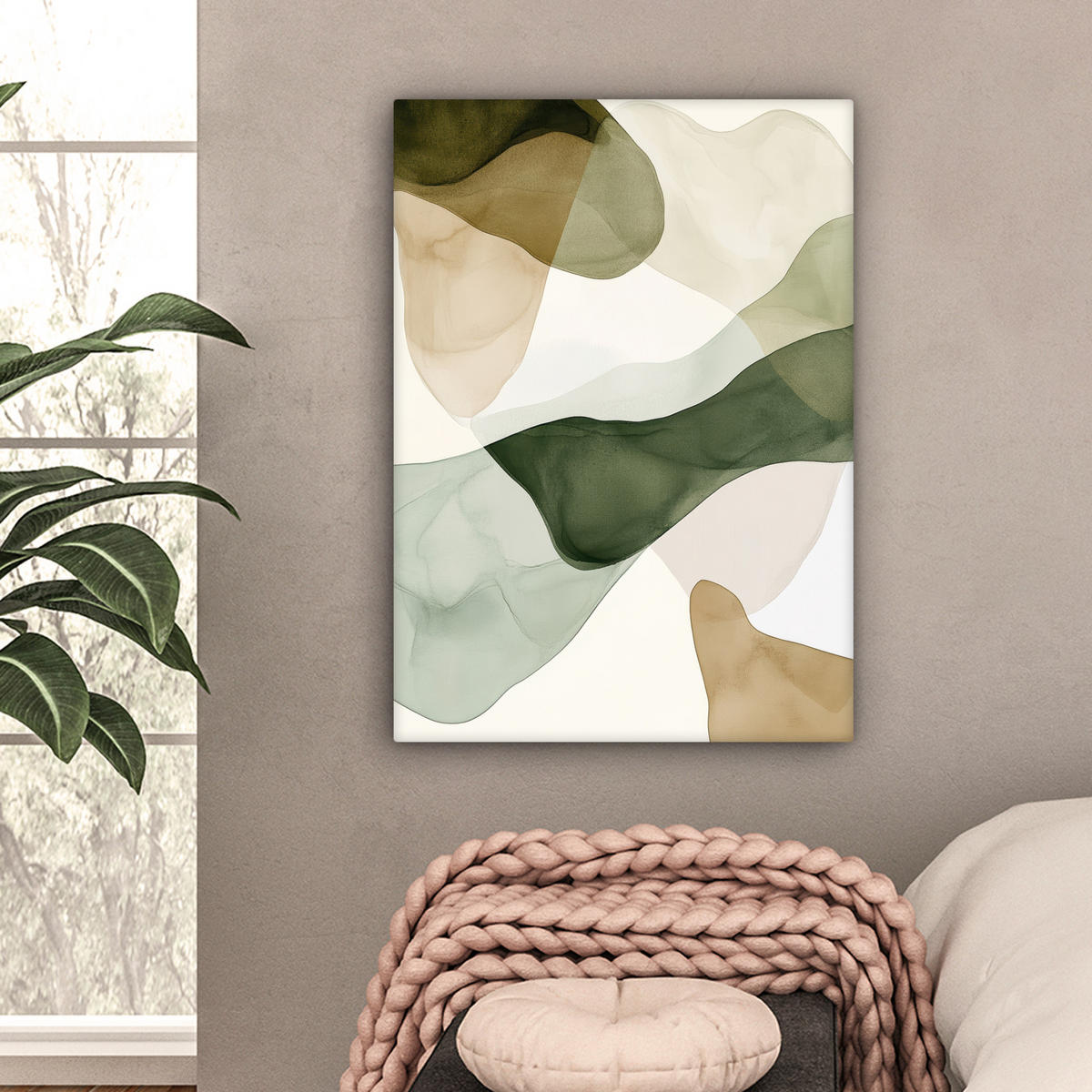 LEINWANDBILD Japandi - Abstrakt - Grün 60x80 cm - Salbeigrün, Textil (60/80cm) - MuchoWow