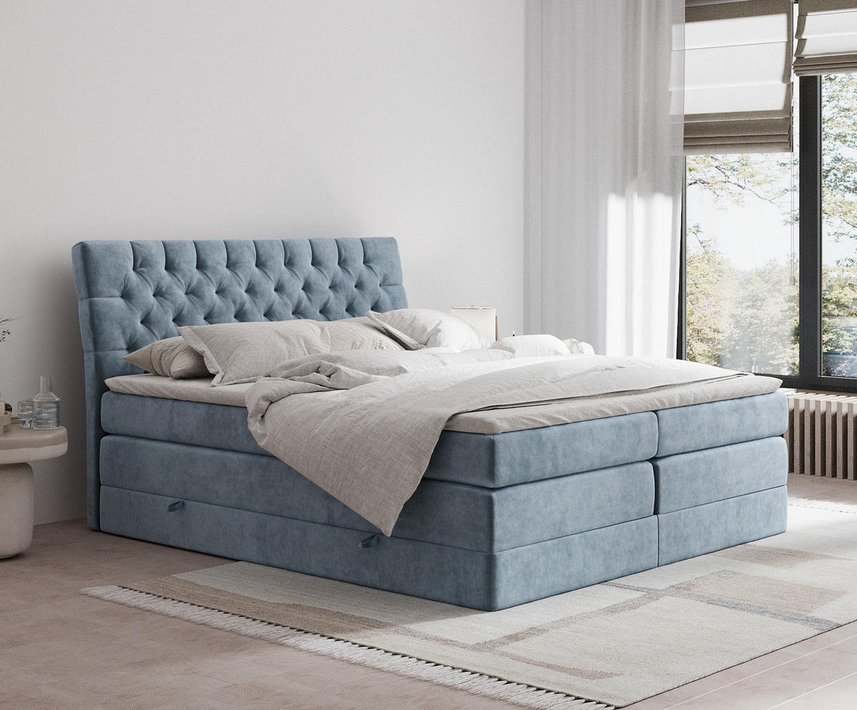 BOXSPRINGBETT Seraphine Blau Grau 140/200 cm - Blaugrau/Schwarz, Holz/Holzwerkstoff (140/200cm) - Maison de Reve
