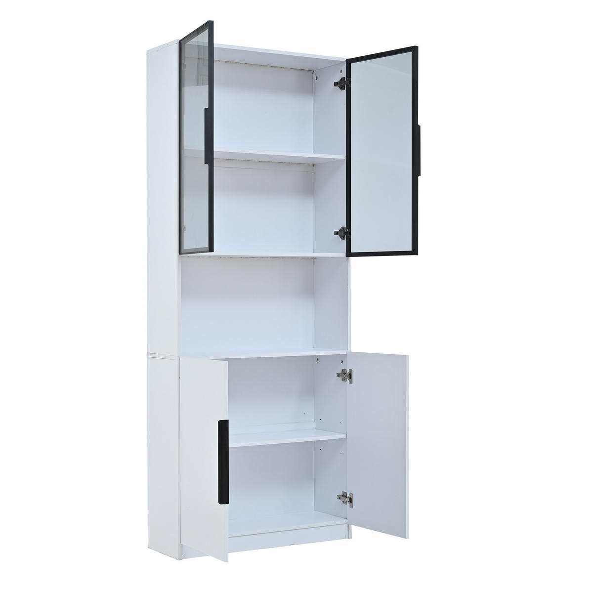 VITRINE LED Glastüren Bücherregal Weiß 80x30x200cm modern - Weiß, Holzwerkstoff (30/200/80cm) - FLIEKS