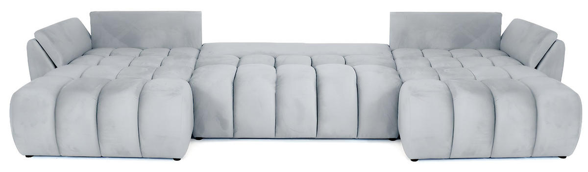 ECKSOFA Iris U mit Schlaffunktion und Bettkasten, U-Form – Hellgrau Samt 382/184/85 cm - Hellgrau/Schwarz, Kunststoff/Textil (382/184cm) - WFL GROUP
