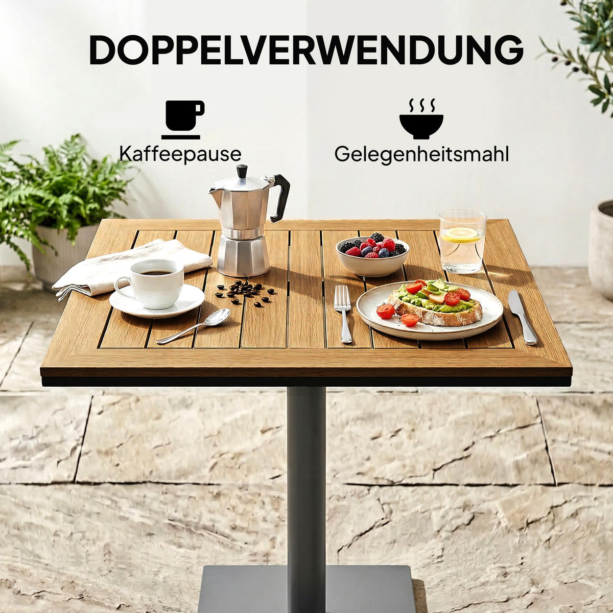 BEISTELLTISCH DE-07349 quadratisch mit Holzoptik und breiter Basis Naturholz - Naturfarben, Metall (70/70/74cm) - ComfortXL