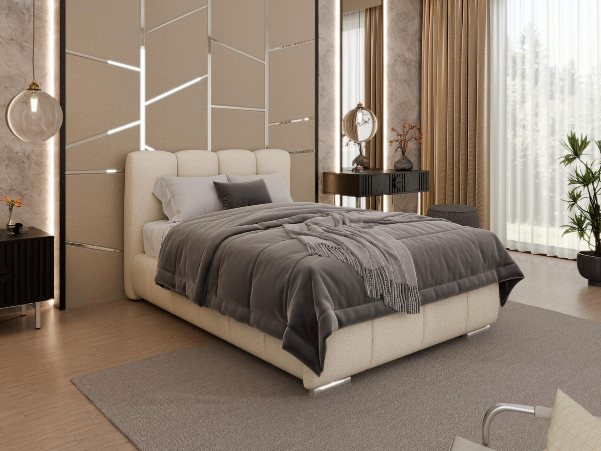 POLSTERBETT Zaira 120 x 200 cm mit Bettkasten und Lattenrost federkernmatratze 18cm - beige - Beige, Holz (120/200cm) - Panda Möbel