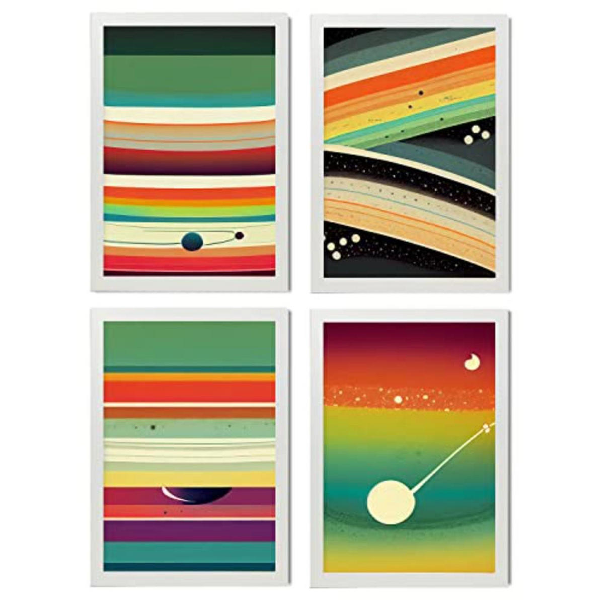 POSTER Set mit 4 Teilt Abstrakt Moderne Galaxien A3 Weißer Rahmen - Weiß, Papier (29.7/3cm) - Nacnic
