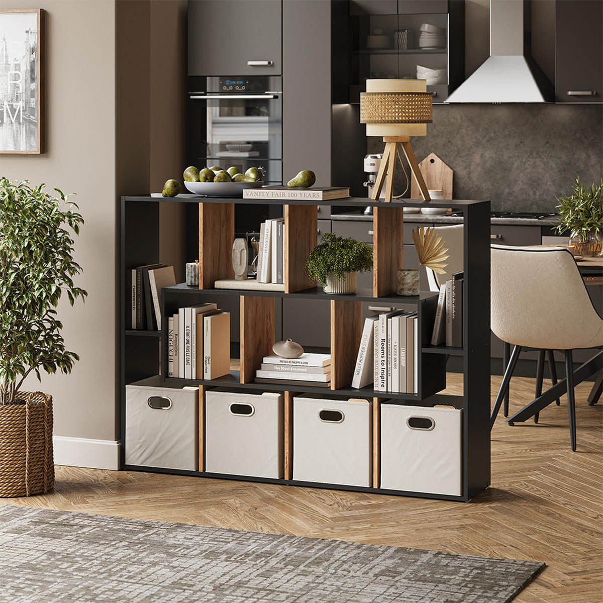 RAUMTEILER Anthrazit/Goldkraft Eiche 107.2 x 143 cm - Honigeiche/Anthrazit, Holzwerkstoff (107.2/143/29cm) - Vicco