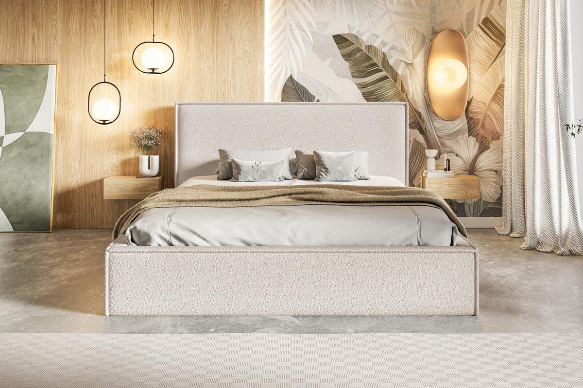 DOPPELBETT 180x200 mit Bettkasten Kyoto, Boucle, Beige - Beige, Holz/Textil (180/200cm) - Emporius