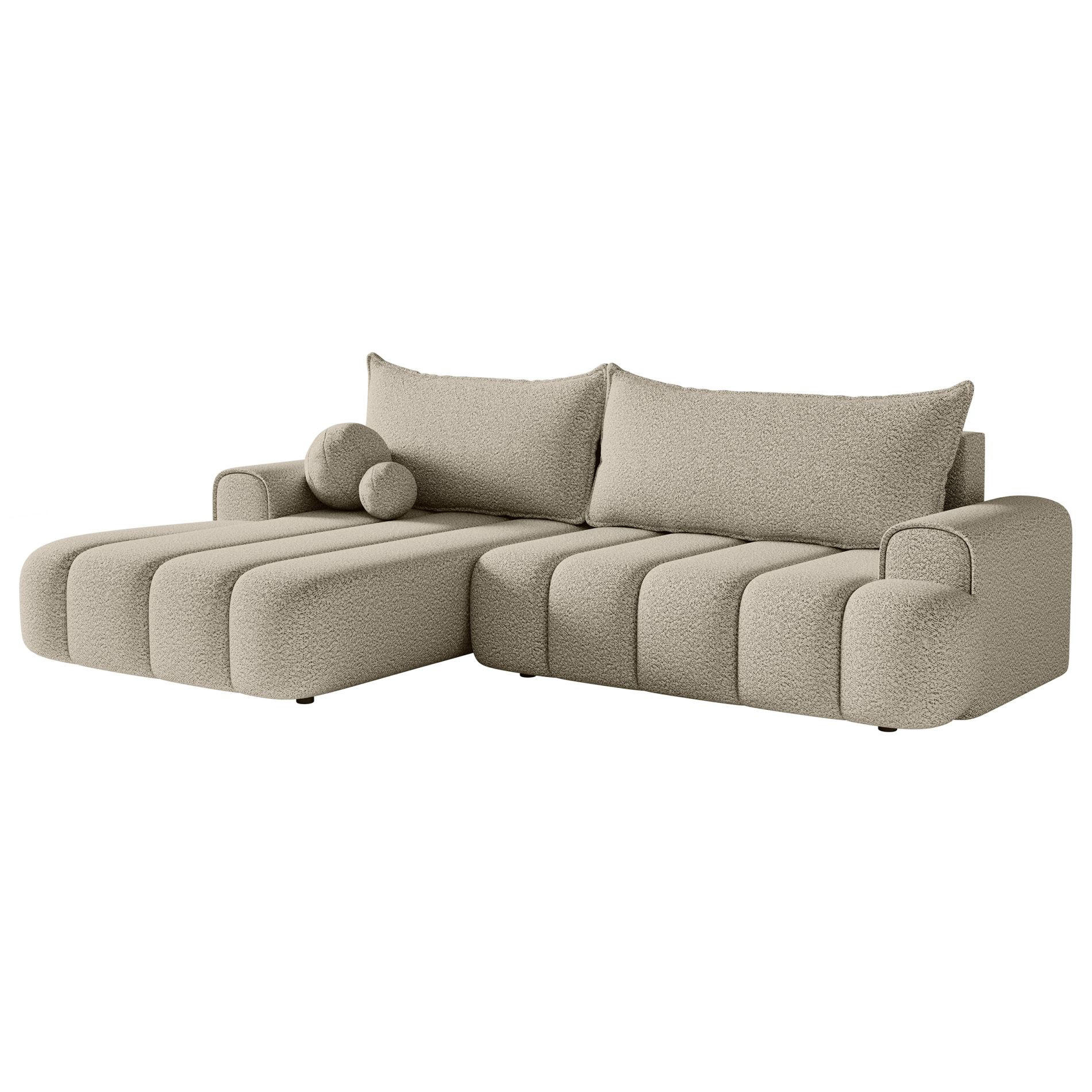 ECKSOFA Dandelino Hellbeige mit Bouclé-Bezug, links - Ecru/Schwarz, Kunststoff/Textil (275/168cm) - Selsey